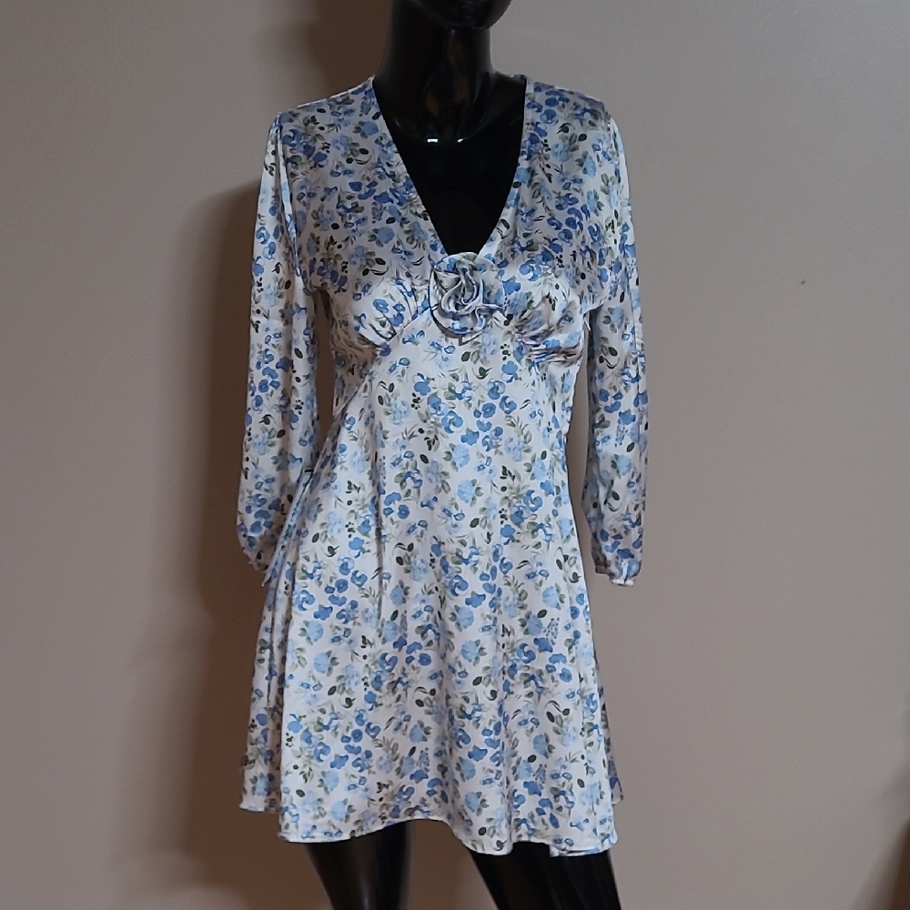 Floral V-Neck Dress with Long Sleeves
